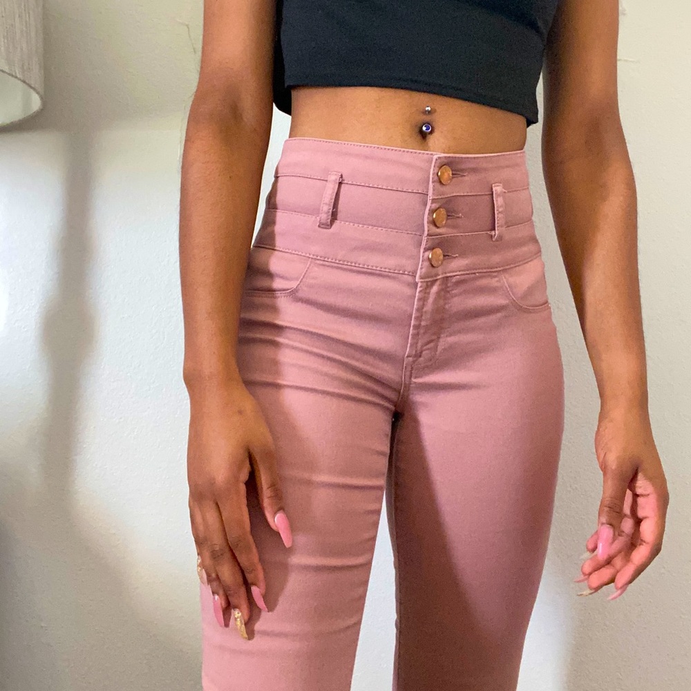 High waisted pink jeans